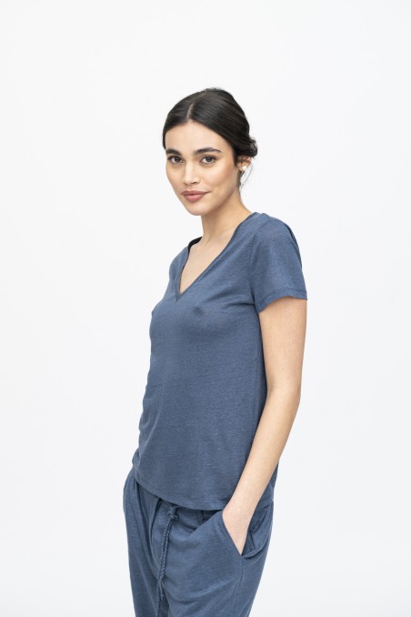 Majestic Filatures |T-shirt scollo a V basica in lino
