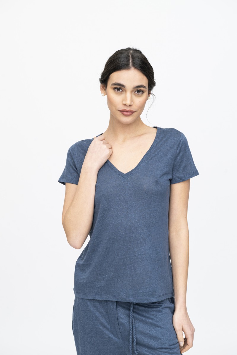 Majestic Filatures |T-shirt scollo a V basica in lino