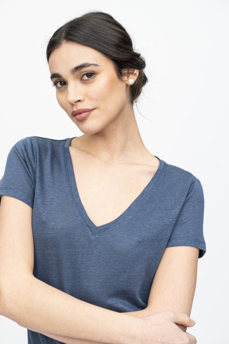 Majestic Filatures |T-shirt scollo a V basica in lino