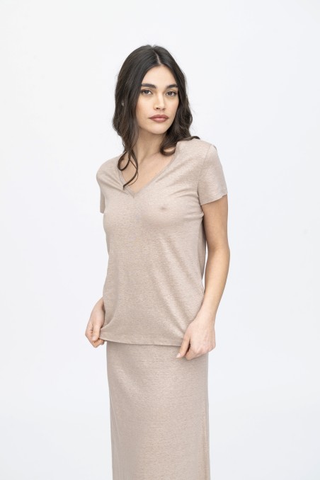 Majestic Filatures |T-shirt scollo a V basica in lino