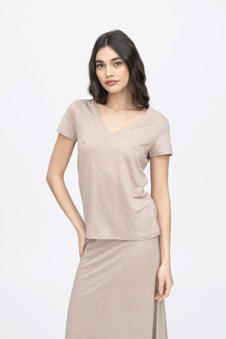 Majestic Filatures |T-shirt scollo a V basica in lino