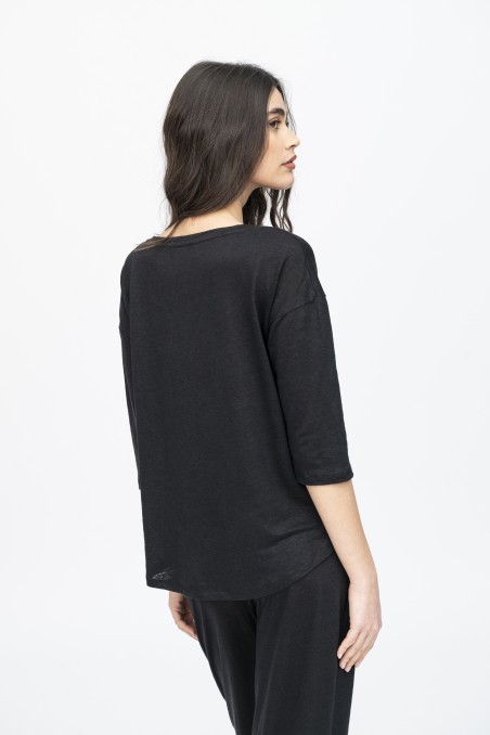 Majestic Filatures | T-shirt maniche ¾ over in lino