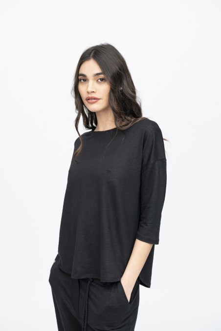 Majestic Filatures | T-shirt maniche ¾ over in lino