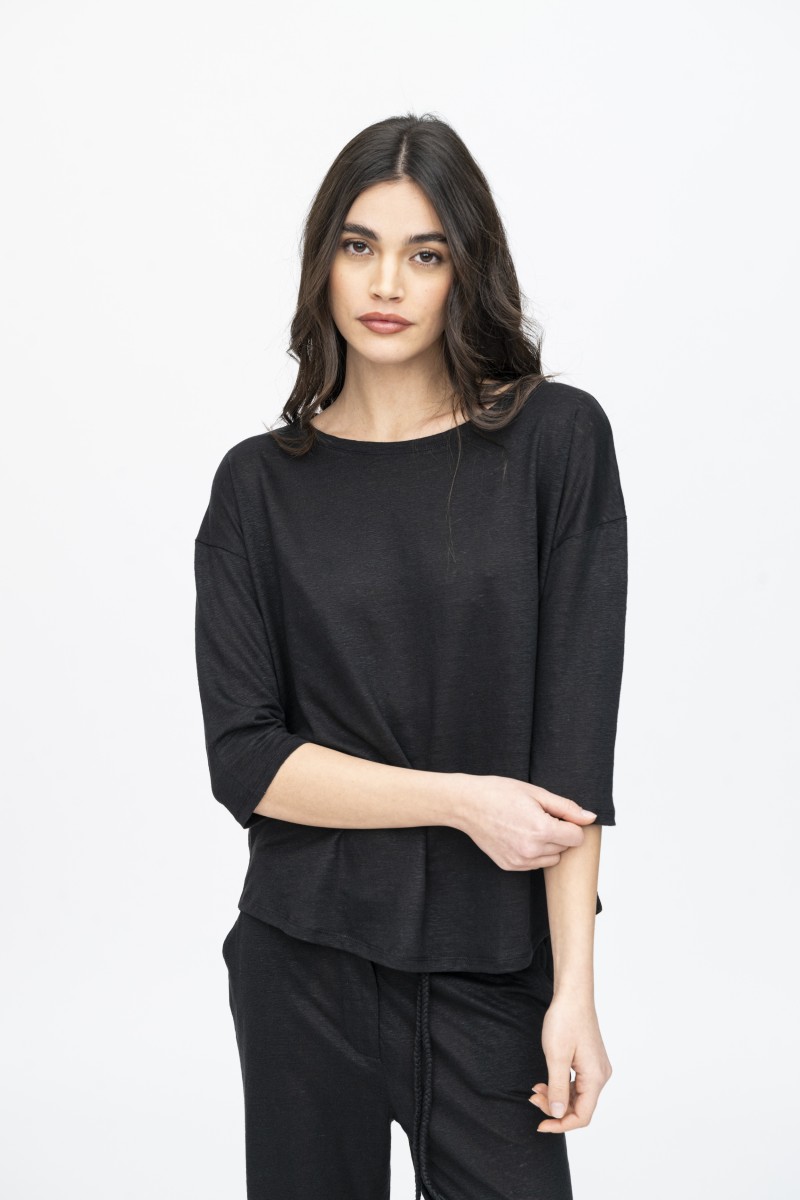 Majestic Filatures | T-shirt maniche ¾ over in lino