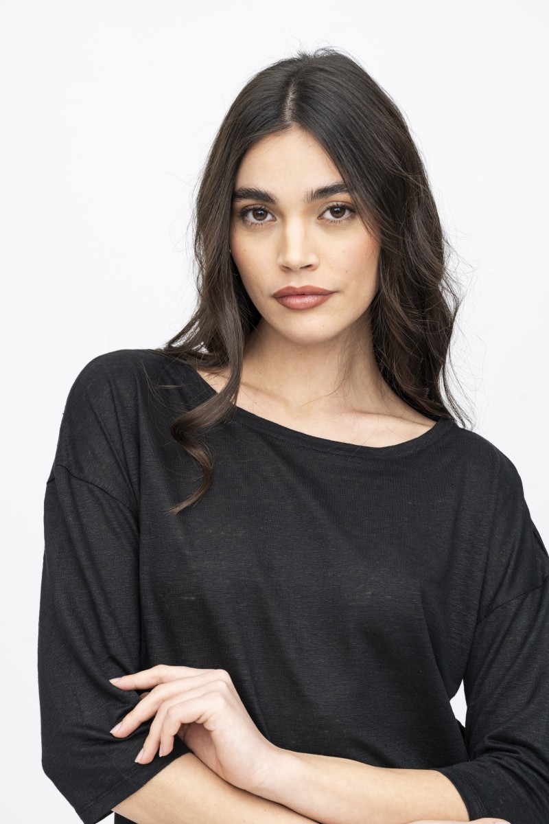 Majestic Filatures | T-shirt maniche ¾ over in lino
