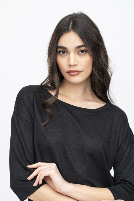 Majestic Filatures | T-shirt maniche ¾ over in lino