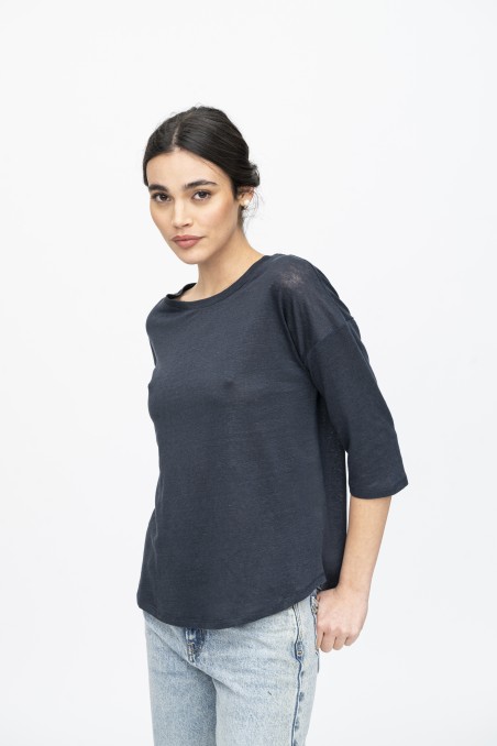 Majestic Filatures | T-shirt maniche ¾ over in lino