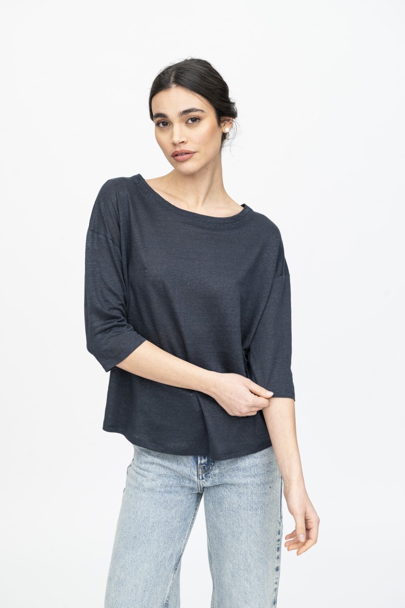 Majestic Filatures | T-shirt maniche ¾ over in lino