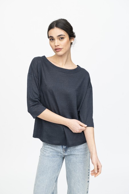 Majestic Filatures | T-shirt maniche ¾ over in lino