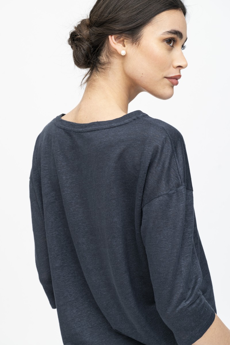 Majestic Filatures | T-shirt maniche ¾ over in lino