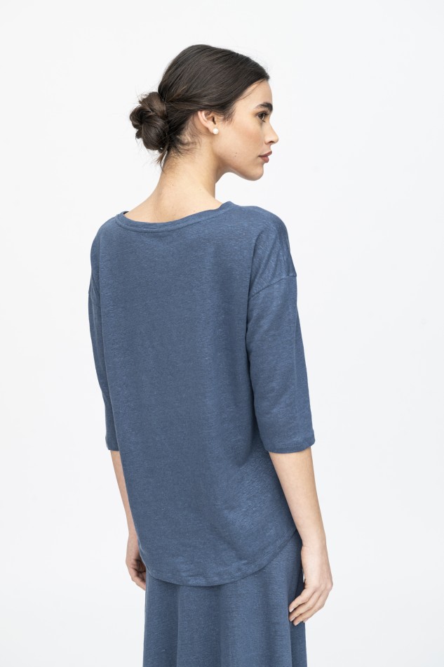 Majestic Filatures | T-shirt maniche ¾ over in lino 2