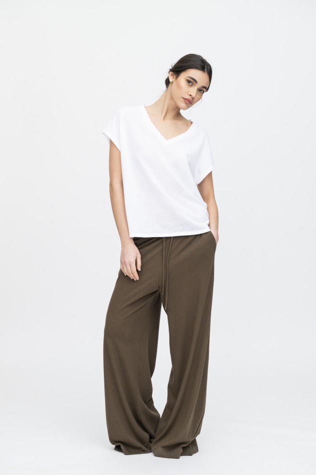 Majestic Filatures | T-shirt scollo a V in lino e cotone 2