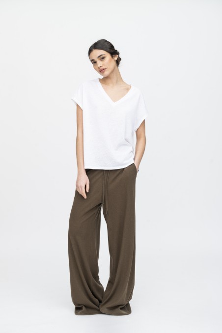 Majestic Filatures | T-shirt scollo a V in lino e cotone