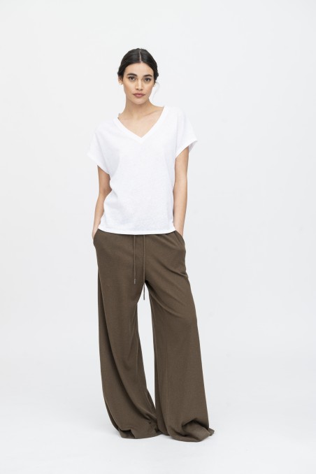 Majestic Filatures | T-shirt scollo a V in lino e cotone