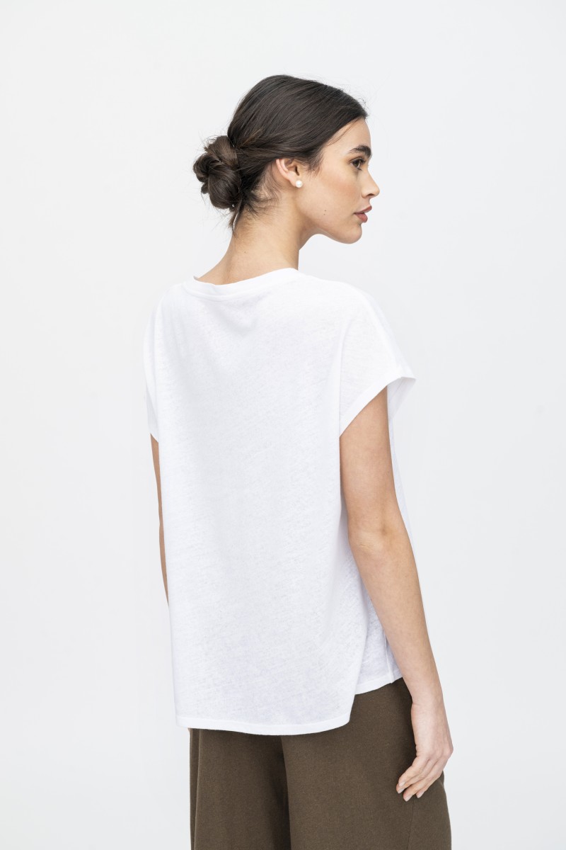 Majestic Filatures | T-shirt scollo a V in lino e cotone