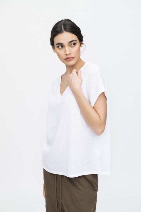 Majestic Filatures | T-shirt scollo a V in lino e cotone