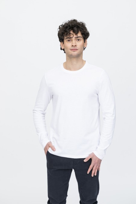 T-shirt girocollo a maniche lunghe in Cotone Deluxe