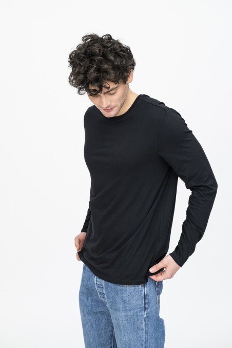 T-shirt girocollo a maniche lunghe in Cotone Deluxe