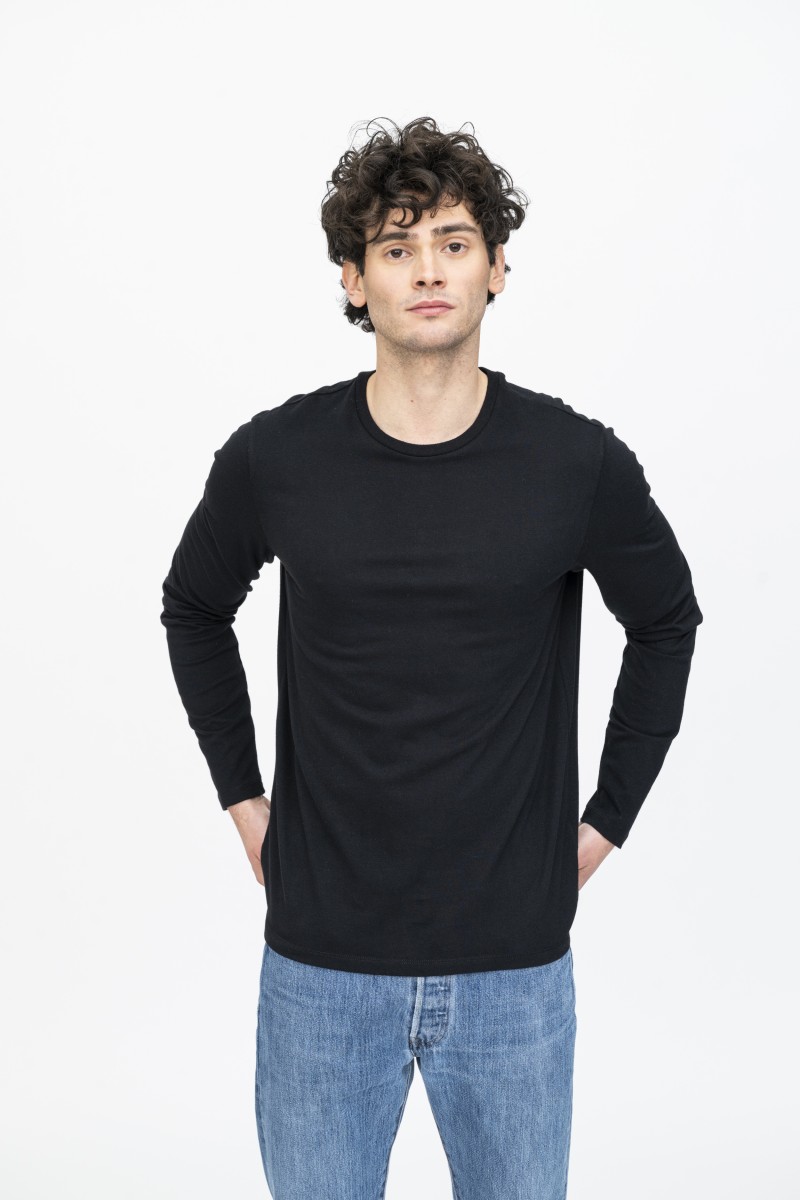 T-shirt girocollo a maniche lunghe in Cotone Deluxe