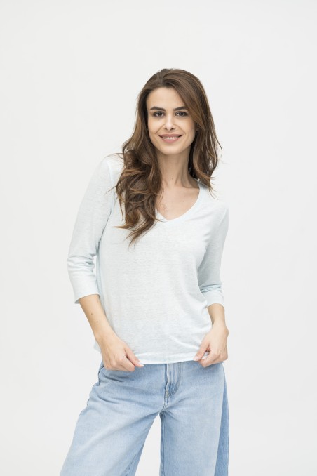 Majestic Filatures | T-shirt scollo a V e maniche a ¾ in lino