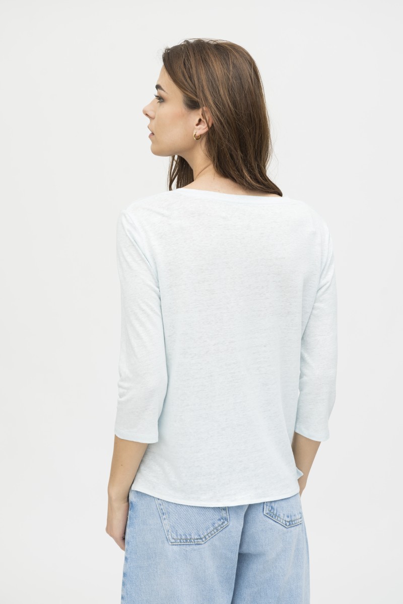 Majestic Filatures | T-shirt scollo a V e maniche a ¾ in lino