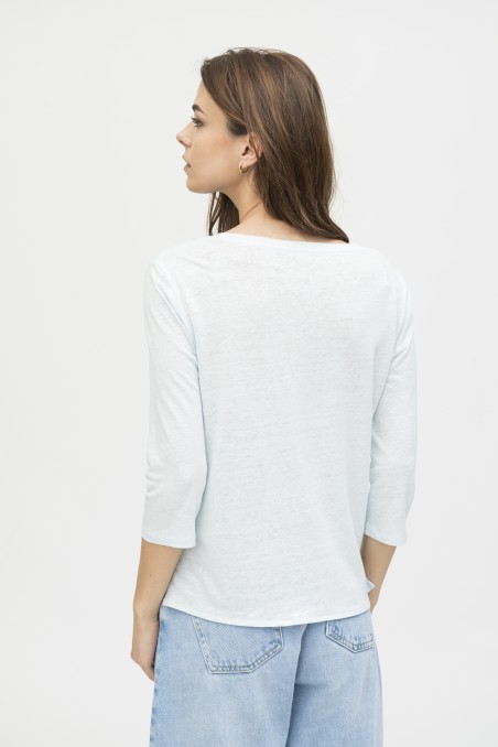 Majestic Filatures | T-shirt scollo a V e maniche a ¾ in lino