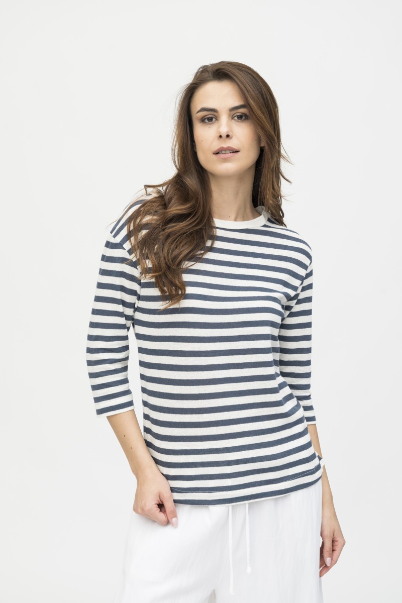 Majestic Filatures | T-shirt rigata girocollo a manica 3/4