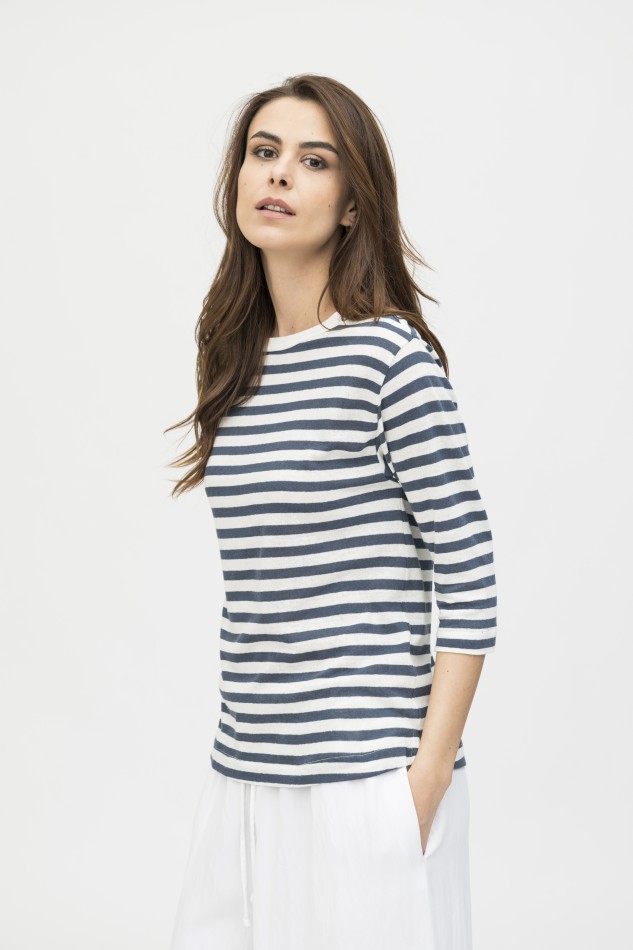Majestic Filatures | T-shirt rigata girocollo a manica 3/4 2