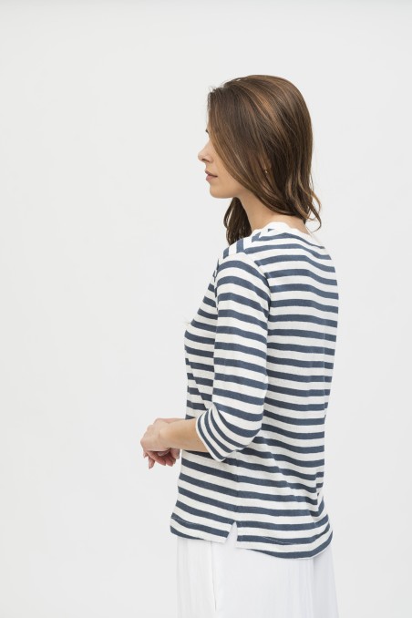 Majestic Filatures | T-shirt rigata girocollo a manica 3/4