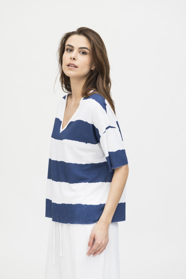 Majestic Filatures | T-shirt manica corta con scollo a V a righe 2