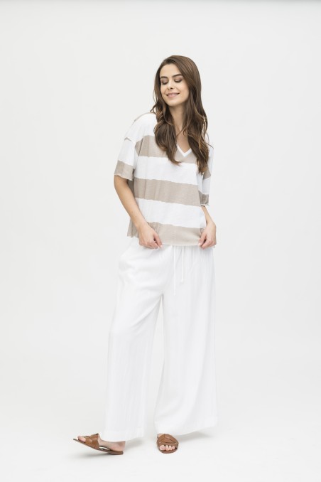 Majestic Filatures | T-shirt manica corta con scollo a V a righe