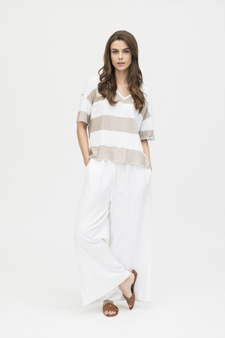Majestic Filatures | T-shirt manica corta con scollo a V a righe