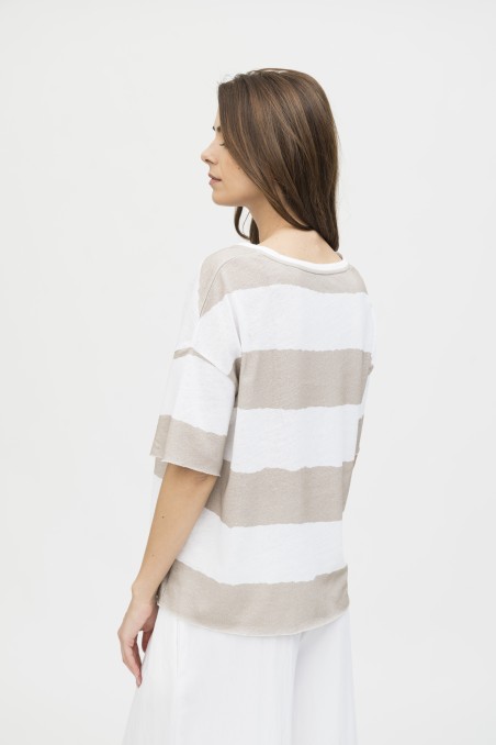 Majestic Filatures | T-shirt manica corta con scollo a V a righe