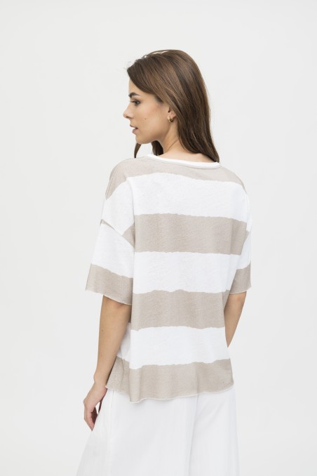 Majestic Filatures | T-shirt manica corta con scollo a V a righe