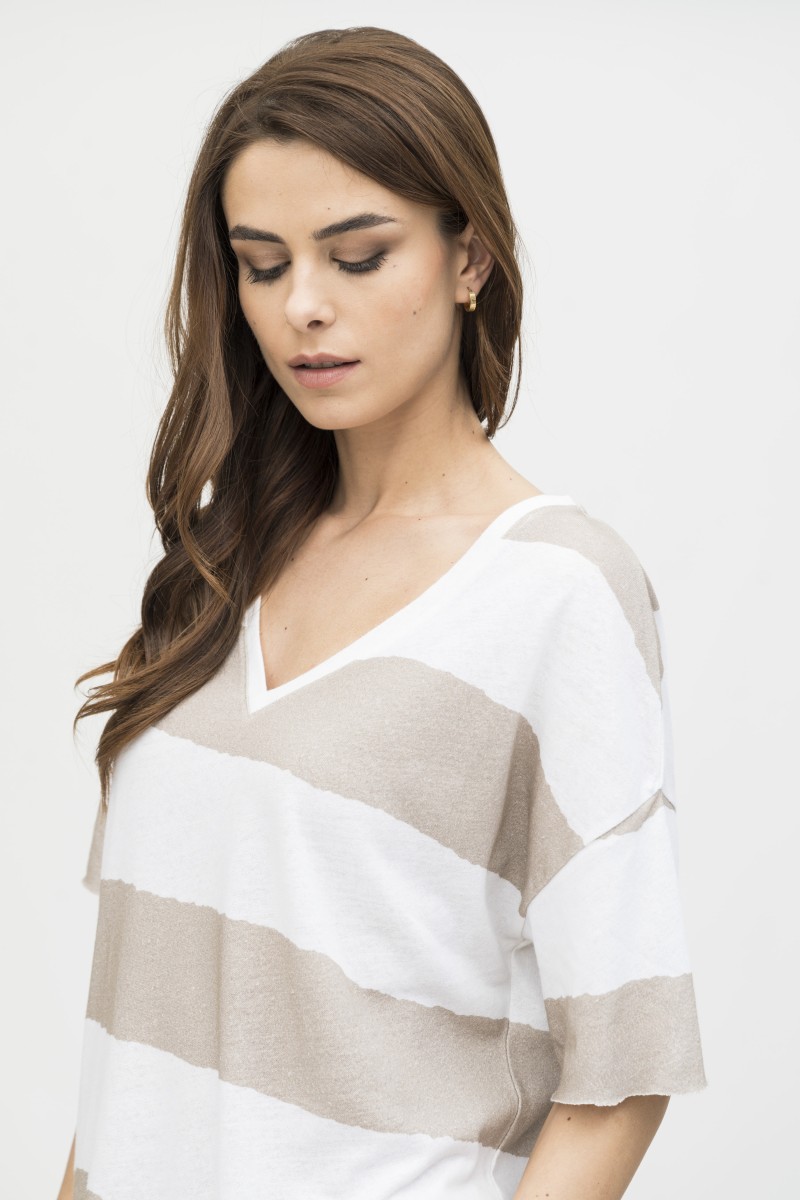 Majestic Filatures | T-shirt manica corta con scollo a V a righe