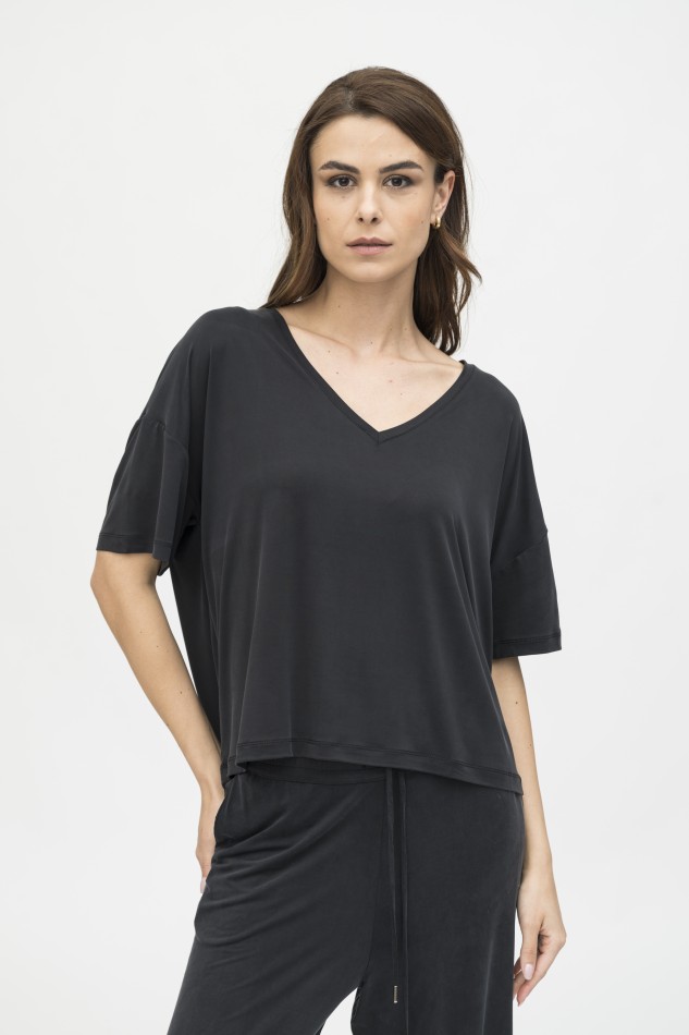 Majestic Filatures |  T-shirt over in cupro scollo a V