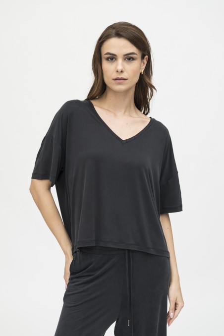 Majestic Filatures |  T-shirt over in cupro scollo a V