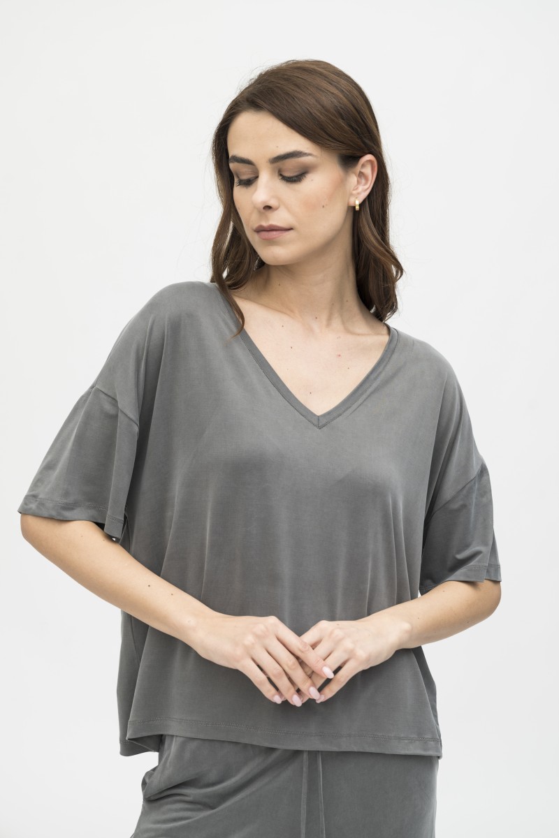 Majestic Filatures |  T-shirt over in cupro scollo a V