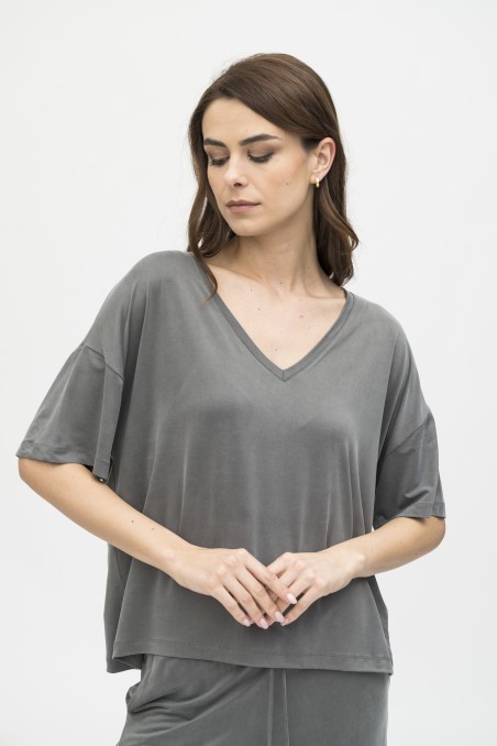 Majestic Filatures |  T-shirt over in cupro scollo a V