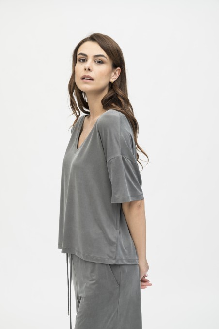Majestic Filatures |  T-shirt over in cupro scollo a V
