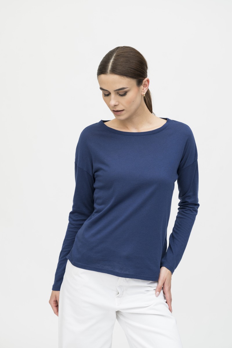 Majestic Filatures | T-shirt scollo a barca in cotone e cashmere