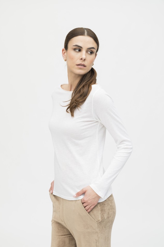 Majestic Filatures | T-shirt scollo a barca slim in cotone e cashmere