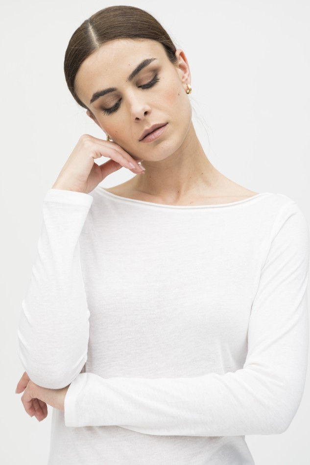 Majestic Filatures | T-shirt scollo a barca slim in cotone e cashmere 2