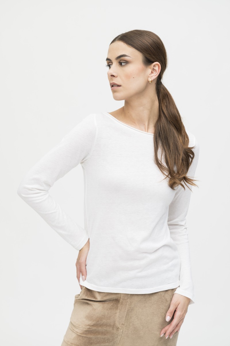 Majestic Filatures | T-shirt scollo a barca slim in cotone e cashmere