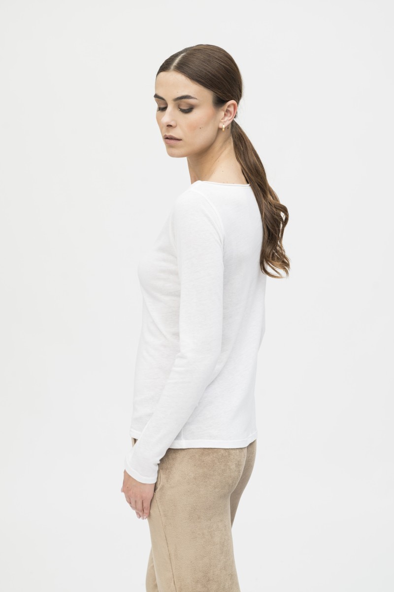 Majestic Filatures | T-shirt scollo a barca slim in cotone e cashmere