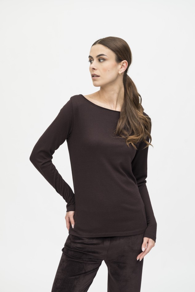 Majestic Filatures | T-shirt scollo a barca slim in cotone e cashmere 2