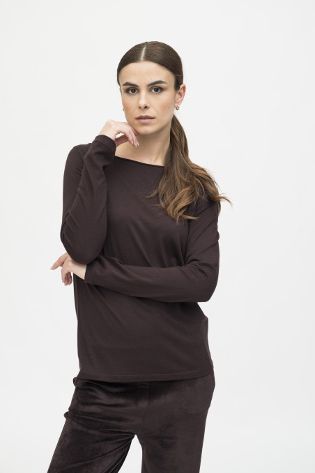 Majestic Filatures | T-shirt scollo a barca slim in cotone e cashmere