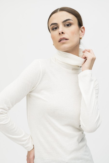 Majestic Filatures | T-shirt dolcevita nera a maniche lunghe in cotone e cashmere
