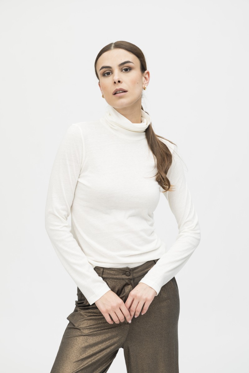 Majestic Filatures | T-shirt dolcevita nera a maniche lunghe in cotone e cashmere