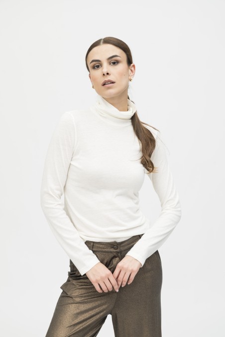 Majestic Filatures | T-shirt dolcevita nera a maniche lunghe in cotone e cashmere